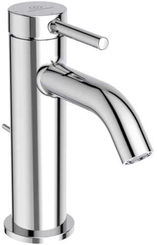 Ideal Standard BD758AA Ceraline Nuovo Waschtischarmatur mit Ablauf, Bad-Wasserhahn mit Auslauf, Mischbatterie Waschbecken, Wassersparend BlueStart, Chrom
