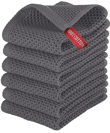 Elegant Comfort Paquete de 6 Toallas de Cocina de 100% algodón Turco, de Secado rápido y superabsorbentes, Ultra Suaves, Multiusos, 13 x 13 Pulgadas, Color Gris