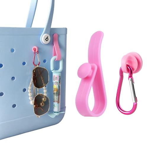 Vagocom Hook Set Charms Accessories for Bogg Bags and Simply Southern Tote - Insert Hook Holder with Small Key Chain Clip for Beach Tote(Pink)