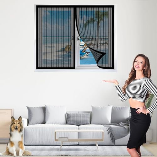 Premium Slim Fliegengitter 100 x 195 cm Profi Insektenschutz Fliegenschutz Vorhang Luft Kann Frei Strömen für Windows/Wohnzimmer Fenstern, Schwarz