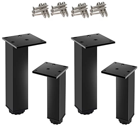 RWRAPS 4 Stück Möbelbeine aus Metall, höhenverstellbare Tischbeine, Stützfüße, Möbelbeine aus Aluminiumlegierung, mit Schrauben, Schwarz-15 cm (5,9 Zoll) (Schwarz 12 cm (4,7 Zoll))