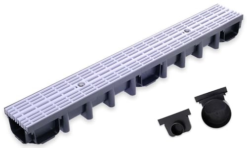 Durabern Set di grondaie di drenaggio, 98 mm, di alta qualità, per giardino, cortile e terrazza (1 m, grigio, linea)