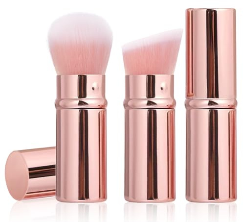 Keriloo Paquete de 2 brochas de maquillaje, retráctiles, Kabuki, para base de polvo, base, brochas de maquillaje para mezclar líquido, rubor, bronceador, pulido, protector solar, cosméticos impecables