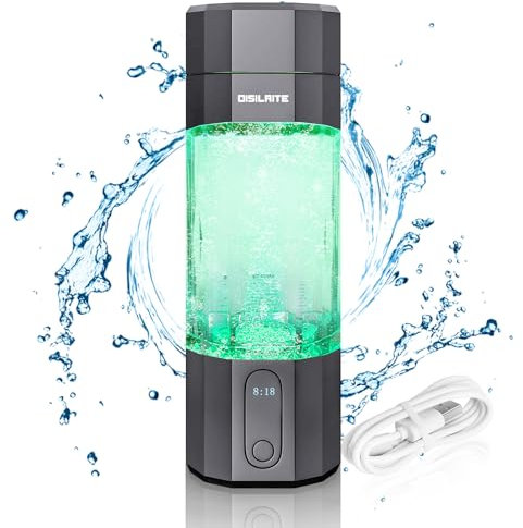 DISILAITE Botella de agua de hidrógeno 10000PPB+ SPE PEM, generador de agua de hidrógeno con siete luces coloridas con válvula atmosférica portátil (gris)