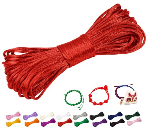 CAMAL Nylonschnur 2mm nylonfaden 20m Armband Schnur für Perlenschnur Nylon makramee Schnur für Chinesische Knüpfschnur, Windspielschnur, Kunsthandwerk (Rot)