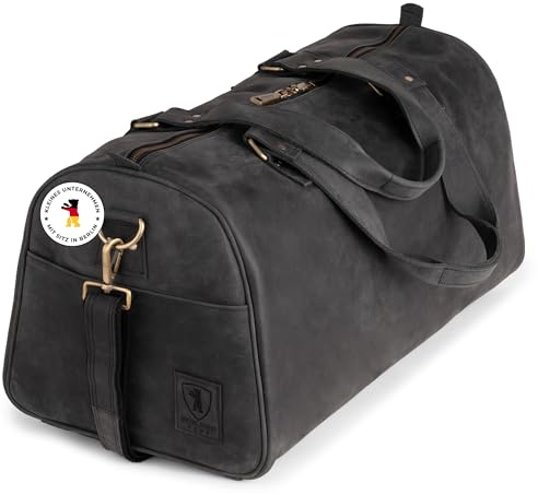 Berliner Bags Reisetasche Oslo Vintage, Duffel Bag aus Leder - Dunkelgrau | 50L Lederreisetasche & Sporttasche für Herren und Damen, YKK-Reißverschlüsse & abnehmbarer Schulterriemen