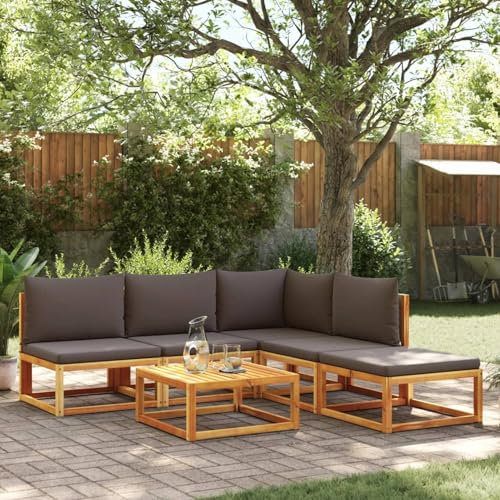 Homgoday Gartenmöbel-Set 6-teilig mit Kissen aus massivem Akazienholz, modernes Sofa-Set, Schlafsofa-Set für Wohnzimmer, Sofa, Set für den Außenbereich, Modell 3278910