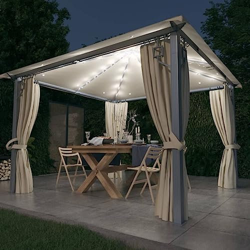 PURADAY Pavillon mit Vorhängen 300x300 cm Creme Alu Gartenpavillon Pergola Terrassenü Berdachung Freistehend für Familientreffen & Verschiedene Outdoor-AktivitäTen Verwendet Werden