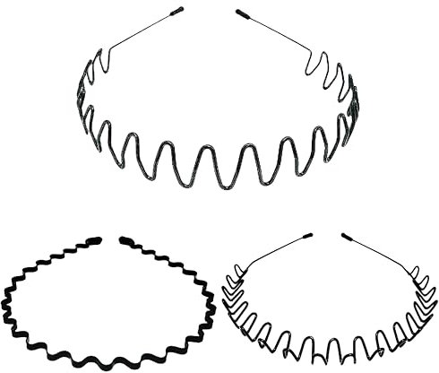 3 Stück Metall Haarband,Haarreifen Männer Damen,Welle Metall Haarreif,Rutschfestes Elastisches Haarreifen,Haarband Herren,Haarreifens Damen,für Outdoor Sports Yoga