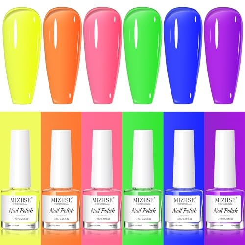 MIZHSE Nail Polish Set Quick Dry Nail Varnish, 6 Colours Nails Polish Non Gel, Solid Colour Varnish Set for Home DIY Nails Art Salon Manicure, 7ml x 6