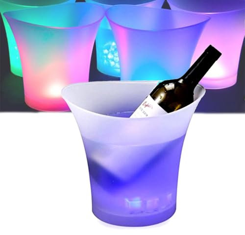 WhAeoy Seau à Glace Lumineux à bière de 5 L, Seau à Glace à LED, Seau à Glace pour fêtes, avec lumière dégradée à 7 Couleurs, Appuyez sur Marche/arrêt, Fond Amovible, pour la Maison,3pcs