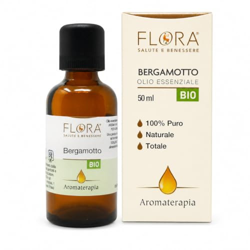 FLORA Olio Essenziale Bergamotto BIO‑CODEX 50 ml – 100 % Puro da Citrus bergamia, Spremitura a Freddo, Bergaptene Controlled, Profumo Agrumato Rilassante & Deodorante, Uso Alimentare, Diffusore