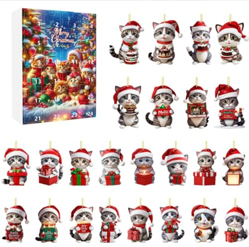 Weihnachtsbaum Anhänger, Hängeanhänger Adventskalender 2025, 24-Tage-Weihnachts-Countdown-Kalender 2D Acryl Hängeanhänger, Weihnachtsbaumschmuck