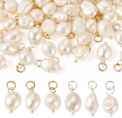 Spritewelry 40 ciondoli ovali con perle d'acqua dolce coltivate naturali, per orecchini, bracciali, collane, gioielli