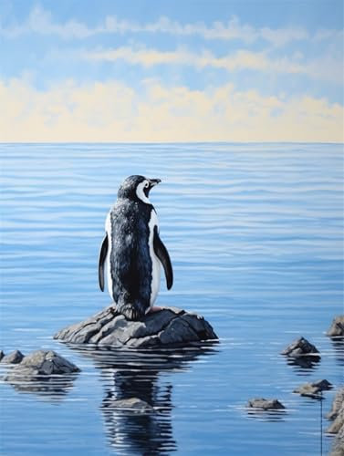 AYAOYANGGO 11CT Kreuzstich Set Stickset Pinguine Am Strand，Tiere Und Meereslandschaften，Kreuzstich-Set Für Erwachsene Mit Nadeln，Schereneinfädler，Vordruck Für Die Wanddekoration Zu Hause 40x50cm