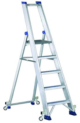 Svelt Scala Professionale in Alluminio con 4 Ruote Autobloccanti – Piattaforma Rinforzata, Parapetto di Sicurezza e Gradini Antisdrucciolo per Uso Intensivo (5 Gradini)