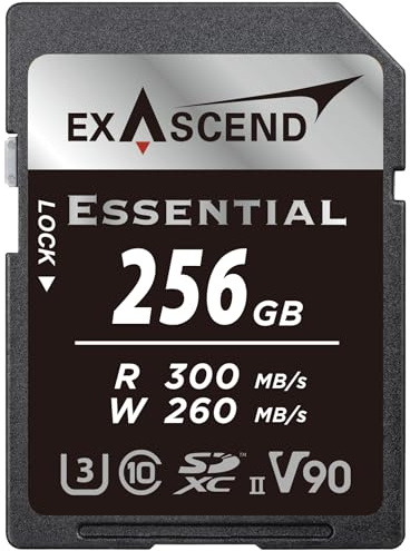 Exascend Essential - Tarjeta de memoria SDXC UHS-II V90 de 256 GB, 4K UHD de hasta 260 MB/s, velocidades de escritura, UHS-II, clase 10, U3, V90