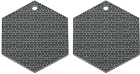 sourcing map 2 sottopentola in silicone, esagonali, protezione da tavolo, resistente al calore, per piano di lavoro, cucina, piatti caldi, pentole e padelle calde, grigio scuro