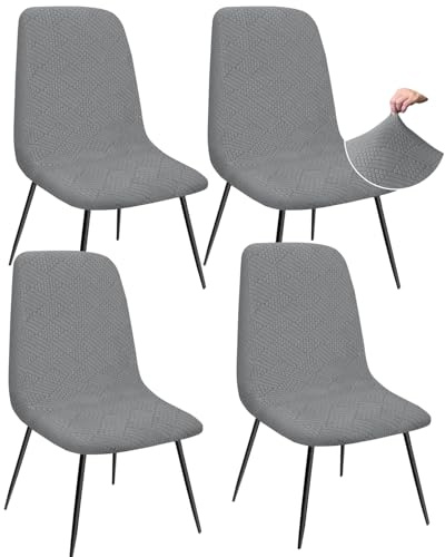 Granbest Jacquard Verdickte Elastisch Essen Stuhlhussen, Niedriger Rücken Stuhlabdeckun für Hotel,Bankett,Hochzeit,Partei Deko (Set von 4, Hellgrau)