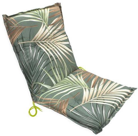Universal Niedriglehner Auflage Palmen mit Einstellband - 100 x 50 cm | mit Einstellband, Eckbändern, mit Haltegurt, Outdoor Sitzkissen
