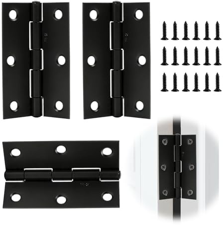Lot de 3 charnières de porte à roulement à billes pour charges lourdes - 75mm - Acier inoxydable noir - Avec 6 trous - Pour portes massives - Portail de jardin - Intérieur et extérieur, fonctionnement
