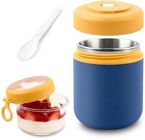 Xinsenke Gobelet à céréales à emporter avec cuillère, 2 en 1, 530 ml + 330 ml, gobelet à yaourt portable et étanche, boîte à céréales pour congélateur et lave-vaisselle (bleu)