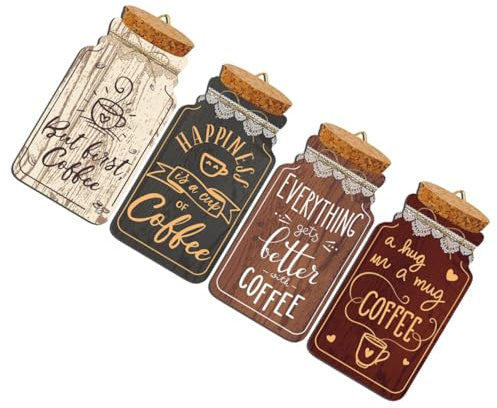 TOPPERFUN 4 Stück Teiliges Holz Kaffee Schild Set Wanddekoration für Kaffeebar Rustikale Kaffee Deko für Wohnzimmer Büro und Küche Einfach Aufzuhängen Wandkunst