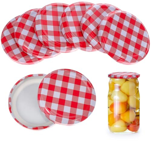 iplusmile 40 Pcs Jam Jar Lids 63mm, Red Gingham Twist Off Replacement Metal Caps for Glass Jars, Vinegar Proof Reusable Gu Pot Lids for Home Canning, Marmalade, Chutney and Pudding Pots