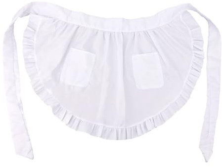Goktvai Cosplay Waist Apron, Adjustable Adult Waist Cleaning Apron with Pockets Sexy Ruffled Maid Uniform French Maid Costume for Men Women (White)