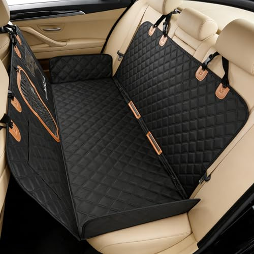 VERTAST Car Seat Cover for Dog 137x147 cm, Dog Blanket for Car Back Seat with Seat Belt, 600D Oxford Waterproof Scratch-Resistant Dog Protection for Car Seat for Trucks Cars SUVs (Black - Small Flap)
