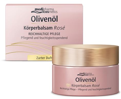 Olivenöl Körperbalsam Rosé - spendet intensive Feuchtigkeit - für trockene & empfindliche Haut - mit Rosenduft - von medipharma cosmetics