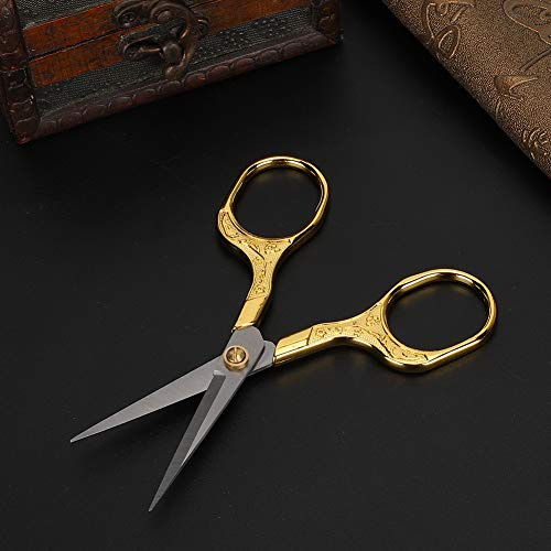 Smandy Vintage-Nähschere, Bastelschere aus Edelstahl mit Ergonomischen Griffen für Präzises Nähen und Sticken (GOLD)