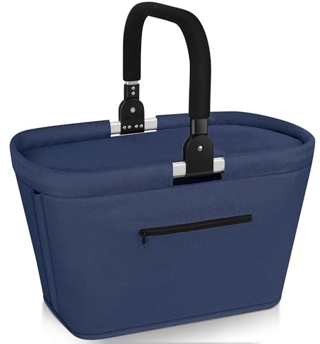 35L Bolsa Refrigeradora Aislada, Cesta de Picnic con Aislamiento, Portátil Cesta Plegable Impermeable, 600D Tela Oxford Bolsa de Compra Grande de Compra para Viajes, Picnics, Compras, Regalos - Azul