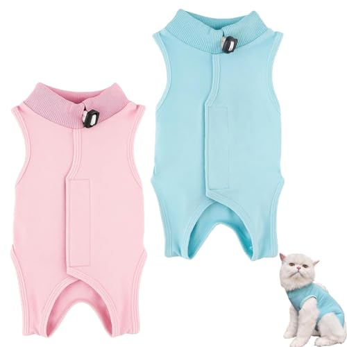 TenaLucy 2 Pezzi Body Gatto Post Operatorio, Tutina Gatto Post Sterilizzazione, Vestito Gatte per Recupero Chirurgico, Recovery Suit Protezione Anti-Leccamento per Cani Gatti Ferite Addominali Malatti