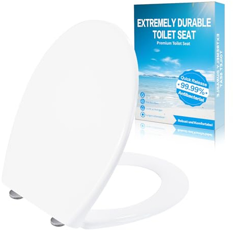 Shgjutop Toilettendeckel mit Absenkautomatik, WC Sitz mit Absenkautomatik Antibakteriell & UV-beständig O Form, Schnellverschlussfunktion, klodeckel Bis 200 KG, klobrille Weiß