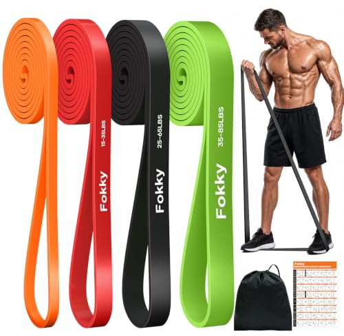 Fokky Set Gomas Elasticas Musculacion 4 Niveles Resistencia, Bandas Elasticas Musculacion con Guía Ejercicios y Bolsa Transporte, Cintas Elasticas Fitness para Entrenamiento Completo