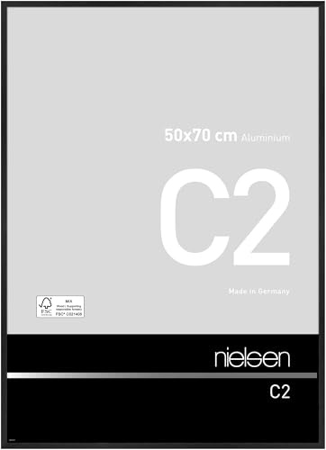 nielsen Aluminium Bilderrahmen C2, 50 x 70 cm, Schwarz | Aluminium Posterrahmen im Hoch- & Querformat zum Aufhängen Schwarz gebürstet Echtglas