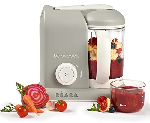 BÉABA Babycook Solo, Robot de cocina infantil 4 en 1, Tritura, cocina y cuece al vapor, Cocción rápida, Comida casera y deliciosa para bebés y niños, Color Gris