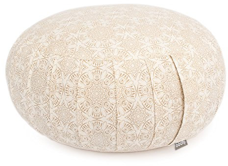 Bodhi Meditationskissen ZAFU | Ø 34 cm | Maharaja Collection | Yogakissen mit Dehnfalten und Tragegriff | Bezug aus 100% Baumwolle | Sitzkissen mit Bio-Dinkelfüllung | Madurai/Ecru