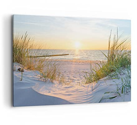 ARTTOR Bilder auf Leinwand 120x80cm Wandbild Landschaften Maritim - 3989 | Düne Strand Meer Groß XXL Wanddekoration Wohnzimmer Schlafzimmer Küche Wanddeko Wand Kunstdruck Wandkunst Wall Decor ARTTOR