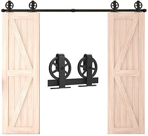 6.6FT/201cm Schiebetürsystem Schiebetürbeschlag Laufschiene, Schiebetür Doppeltür Holztür Beschlag, Schwarz