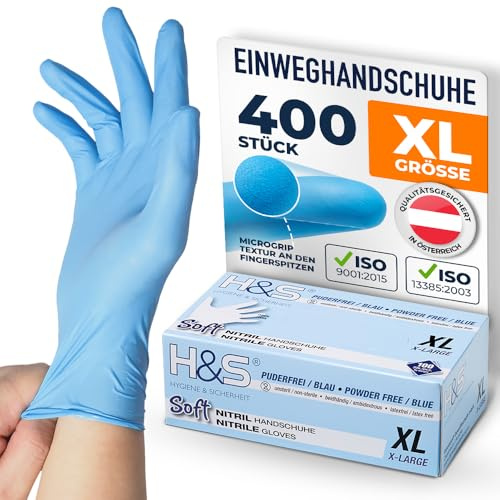 ISC Hygiene & Safety Einweghandschuhe Nitril – Blau, XL, 400 Stück | latexfrei, Handschuhe Einweg, Einmalhandschuhe, Nitrilhandschuhe, Gummihandschuhe, puderfrei