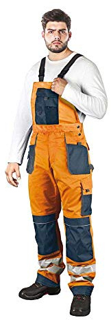 Leber & Hollman Herren Arbeits-Latzhose LH-FMNX-B, 100% Polyester 270 g/m2, Taschen für Knieschoner, reflektierende Streifen an den Hosenbeinen