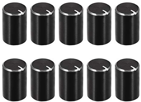 sourcing map 10Stk Potentiometerknopf Aluminium 10x15mm 6mm Welle Schwarz | Rändelwelle Drehknopf Lautstärkeregler