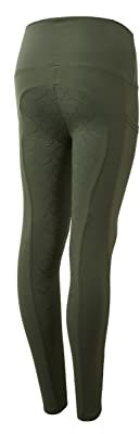 HORZE Kinder Reitleggings Gillian, Vollbesatzreitleggings Mädchen mit Handytasche, Grün, 134/140