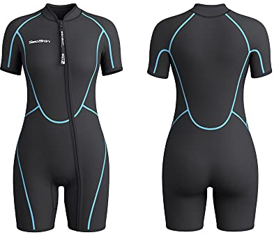 Damen-Neoprenanzug, 3 mm, Premium-Neoprenanzug, Reißverschluss vorne, kurze Ärmel, Tauchen, Schnorcheln, Surfen (Damen, schwarz, 4XL)