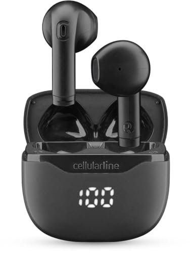 Cellularline Core Écouteurs Bluetooth True Wireless avec Étui de Recharge, Écran LED, 16 Heures d’Autonomie, Commandes Tactiles, Double Master, Autopairing, Noir