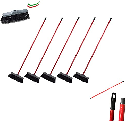 Set 5 Scope da Esterno Industriale o Giardino con Setole Rigide Dure Incluso Manico in Metallo