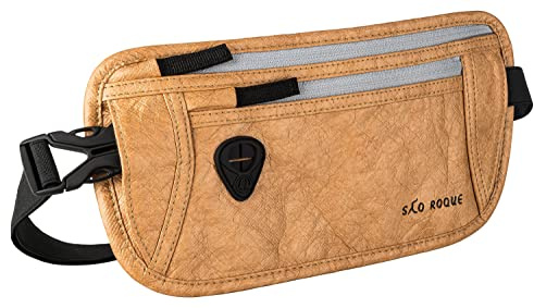 SAO ROQUE ® Bauchtasche Damen Herren, Reisepasshülle Gürteltasche Reise Gadgets mit RFID Blocker, Hüfttasche stylisch, Geldgürtel flach (Schwarz)