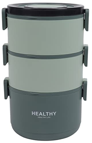 Qcwwy Boîte à Lunch Thermique à 3 Couches, Isotherme Sous Vide étanche, Contenants pour Repas Chauds, Couvercle à Prise Facile, Compartiment Détachable, Boîte à Lunch Portable(Pâte de haricot vert)